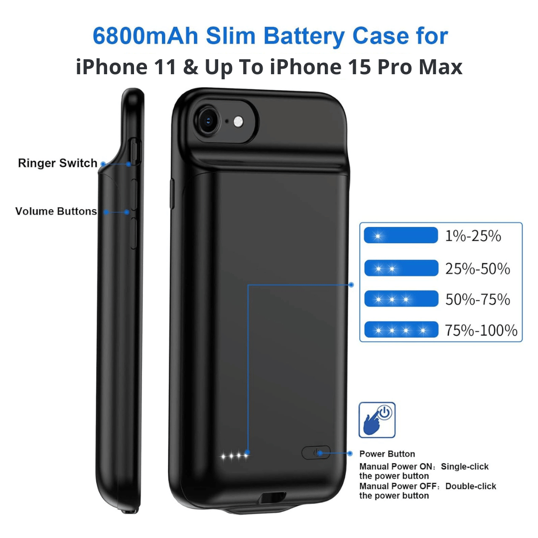 iPowerCase ™ | 6800mAh snel oplaadbare batterij case voor iPhone